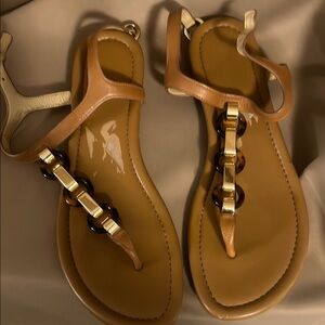 Michael kors Elegant Tan Sandals with Gold Accents